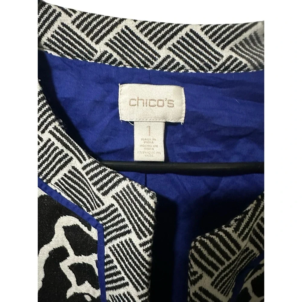 Chico's Size 1/Medium Black Blue Geometric Blazer‎ Jacket